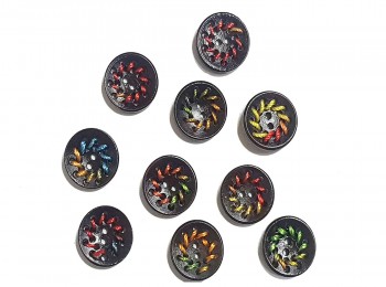 Coffee Brown Color Round Shape Multi Color Thread Work Wooden Buttons