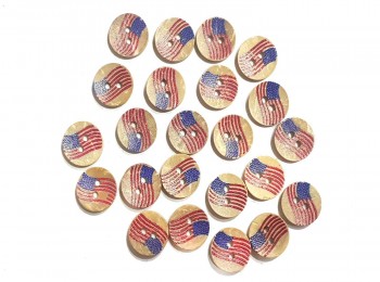 Light Brown Color Round American Flag Print Wooden Buttons