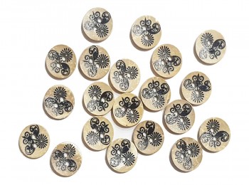 Light Brown Color Round Shape Black Printed Wooden Buttons