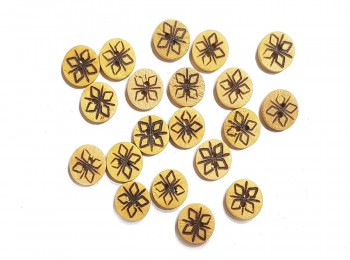 Camel Color Flower Printed Round Shape Wooden Buttons