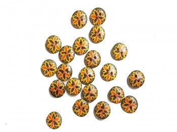 Green Color Printed Round Shape Wooden Buttons