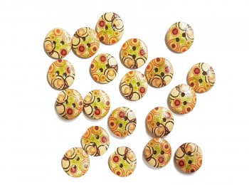 Multi Color Printed Round Shape Wooden Buttons