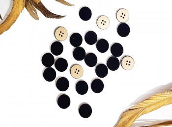 Black Round 4 Hole Velvet Wooden Buttons for Cardigans, Sweaters, DIY, Craft
