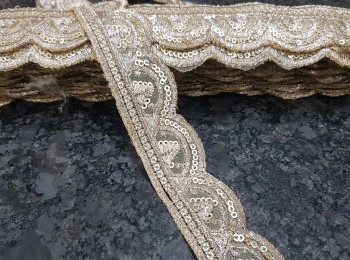 Light Golden Sequins and Zari Work Lace Bridal Lace for Dupatta, lehnga etc. - Design 4