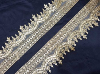 Light Golden Cutwork Design Sequins and Zari Work Lace Bridal Lace for Dupatta, lehnga etc. Zari Lace