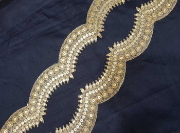 Golden Cutwork Design Sequins and Zari Work Lace Bridal Lace for Dupatta, lehnga etc. Zari Lace