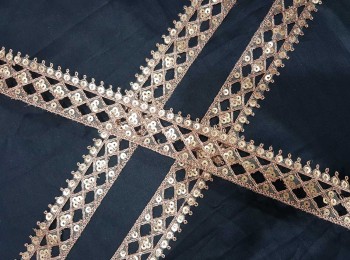 Rose Golden Criss-Cross Design Sequins and Zari Work Lace Bridal Lace for Dupatta, lehnga etc. Zari Lace