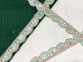 Sea Green Zari Lace Bridal Lace for Dupatta, lehnga etc. Cutwork Zari Lace