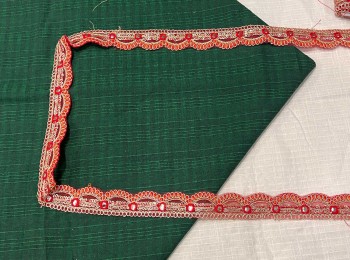Red - Golden Zari Lace Bridal Lace for Dupatta, lehnga etc. Cutwork Zari Lace
