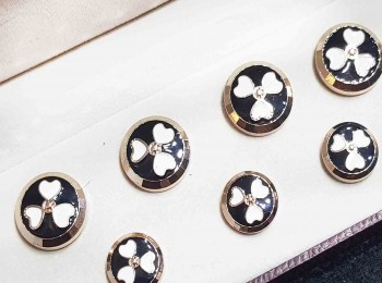 Coat Button Round Shape Black Color White Flower-sold with box